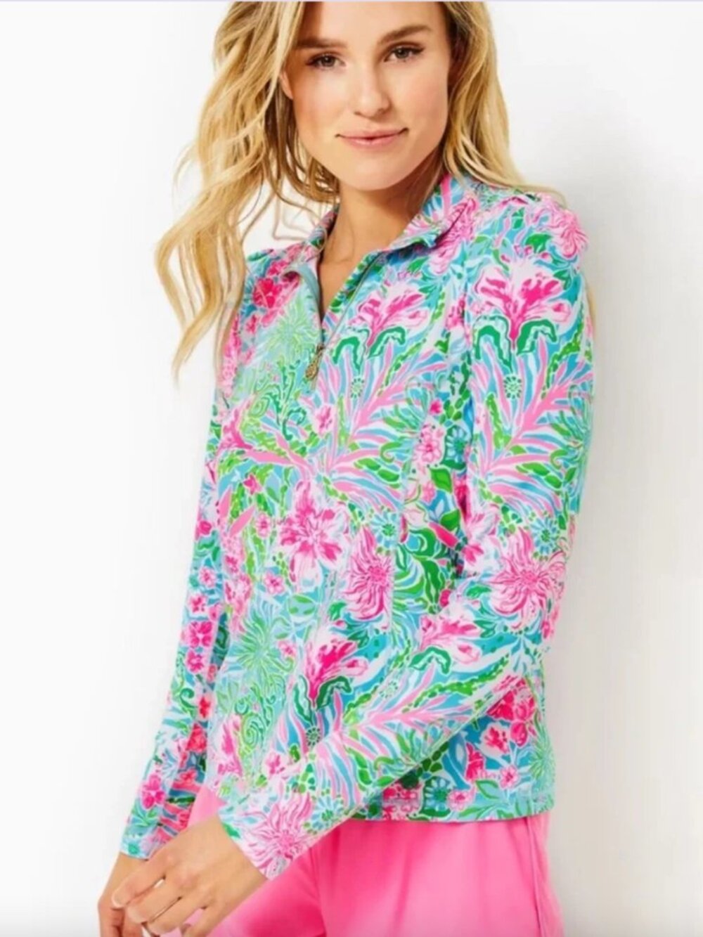 Lilly Pulitzer Luxletic Niccola Mesh Panel Half-Zip Sunguard UPF 50+ Medium Pink